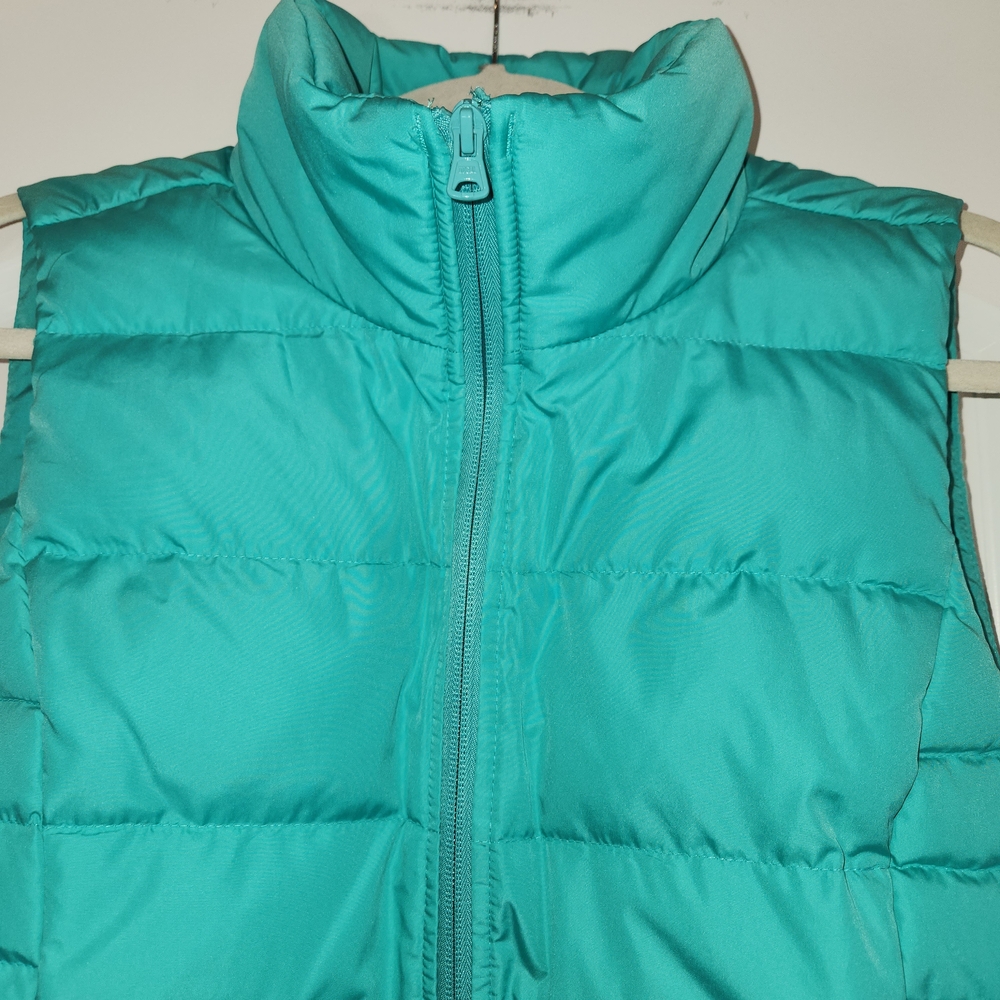 Lands End Teal Green Down Filled Puffer Vest Zip Front Size M Snap Pockets Warm - Picture 4 of 12
